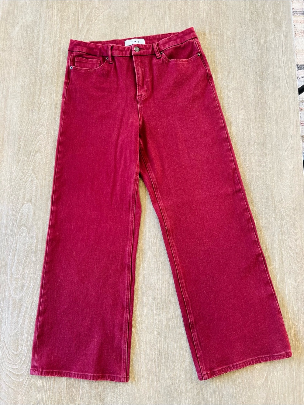 Mica High-Rise Wide-Leg Jeans in Red